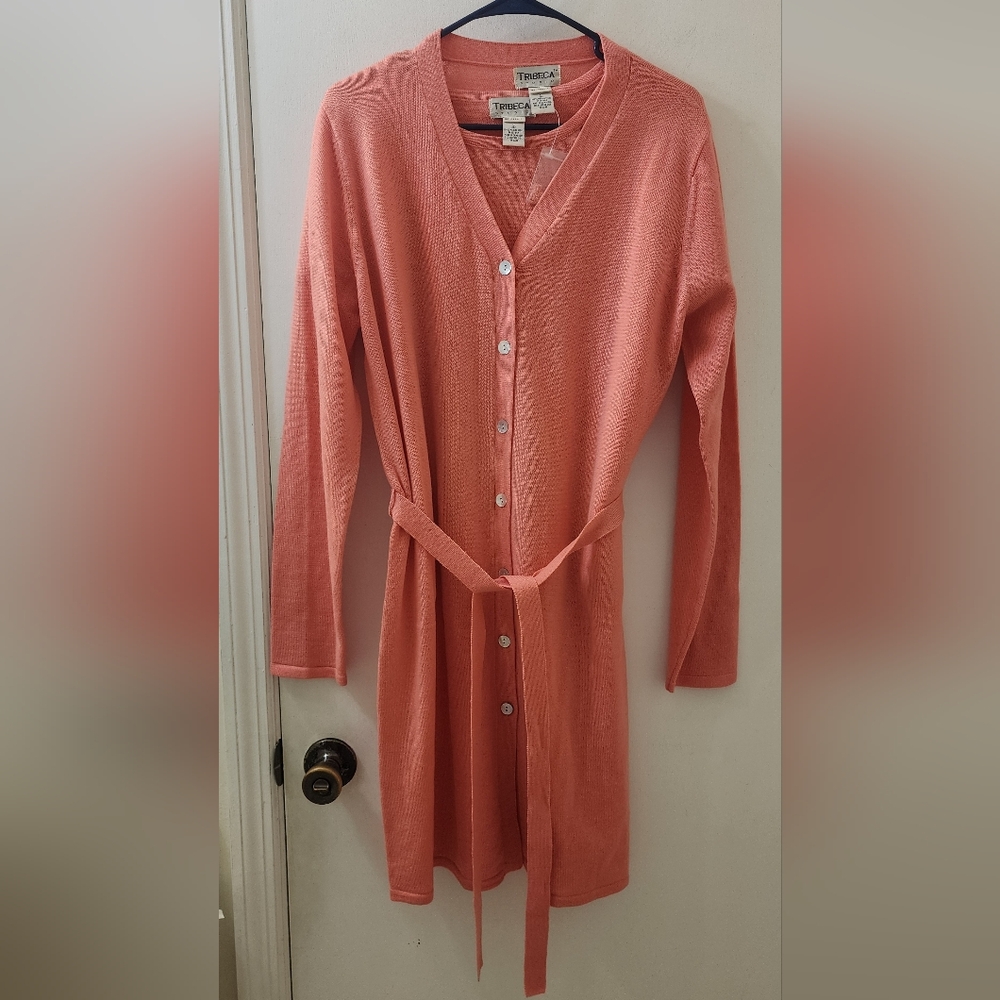 Tribeca Studio Coral Cardigan,‎ Size Large, Merino Wool.